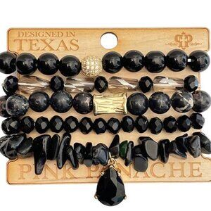 Pink Panache Black Chunky Stone Bead Bracelet Set